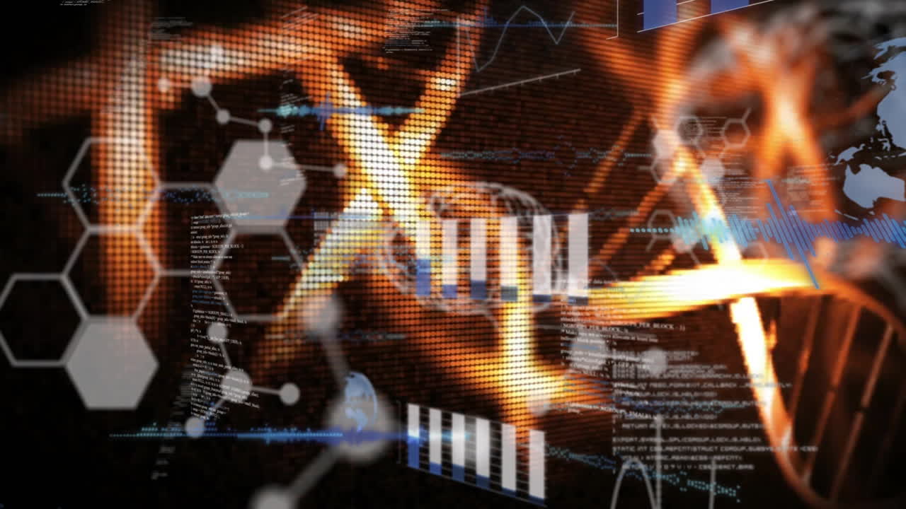 데이터 처리 및 화학 공식에 대한 dna 줄무의 애니메이션