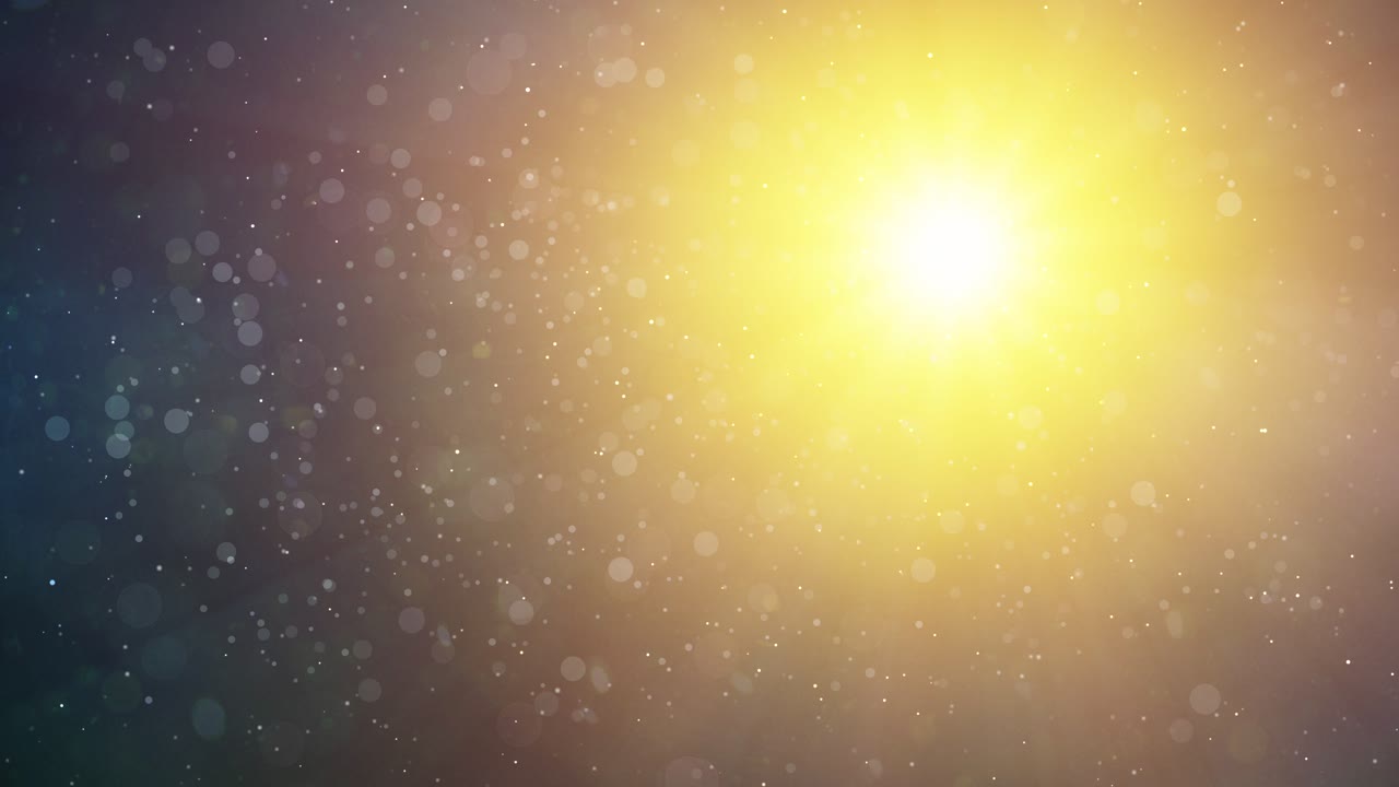 Brilliant golden light radiates through sparkling cosmic dust particles - magical atmosphere with floating bokeh effects