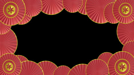 animation of chinese red and gold pattern with copy space on black background