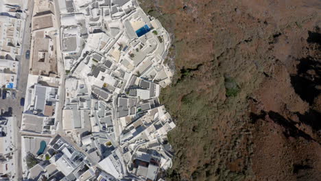 top down aerial shot of fira in santorini, greece