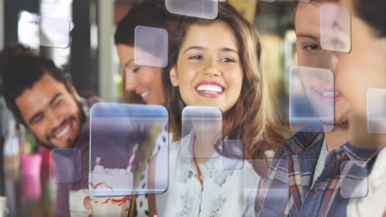 Animazione di forme su amici diversi al bar