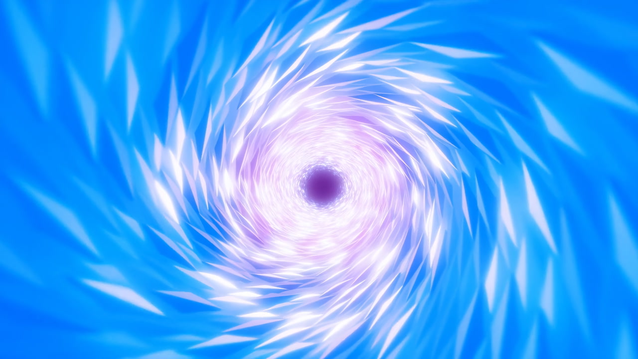 Blue Vortex Spiral Tunnel Swirling Energy Core, Abstract Light Shards Rotate Toward Central Void, Bright