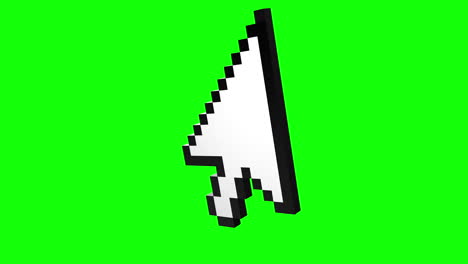 3d model of pixelated white arrow icon on green screen or chroma key