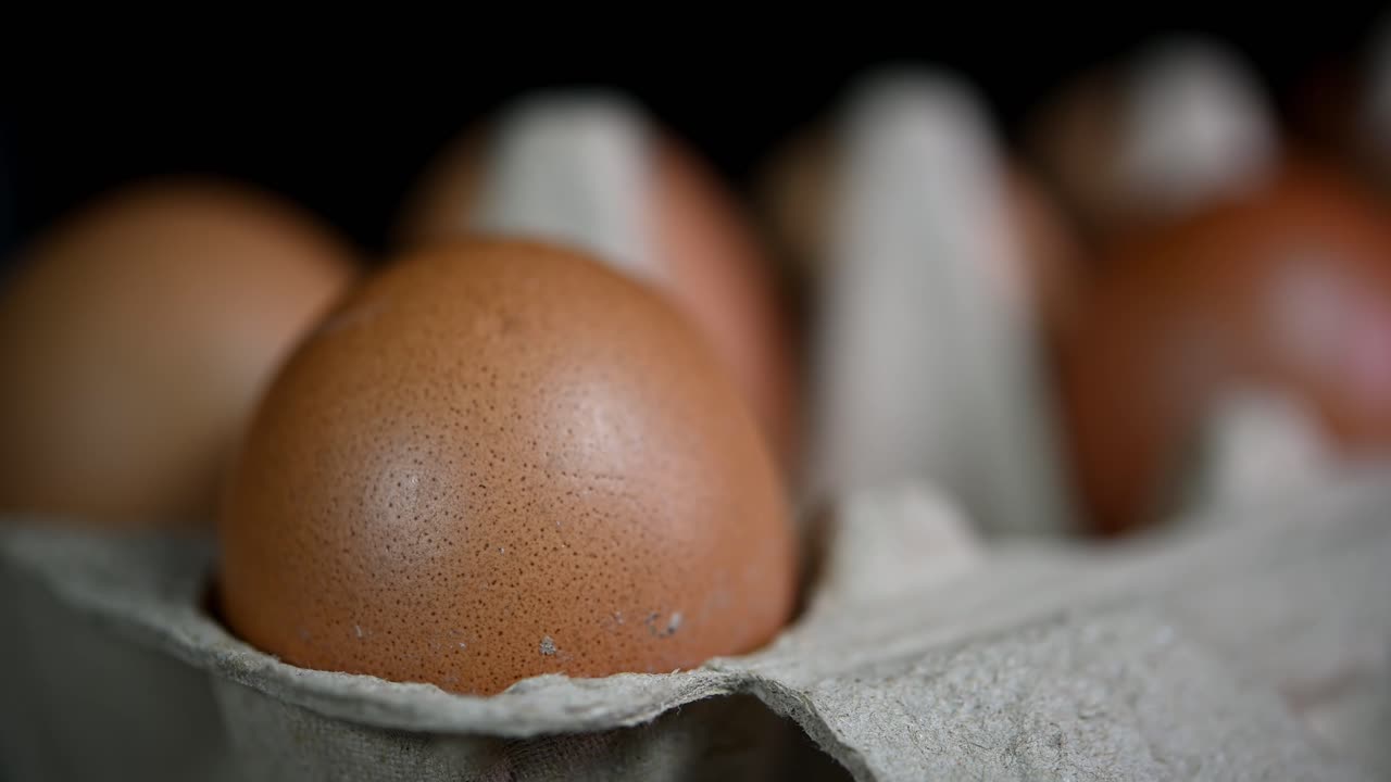 Hand seen placing eggs in the pocket from left, middle, then on the right, Eggs in a paper tray, Food and Cooking