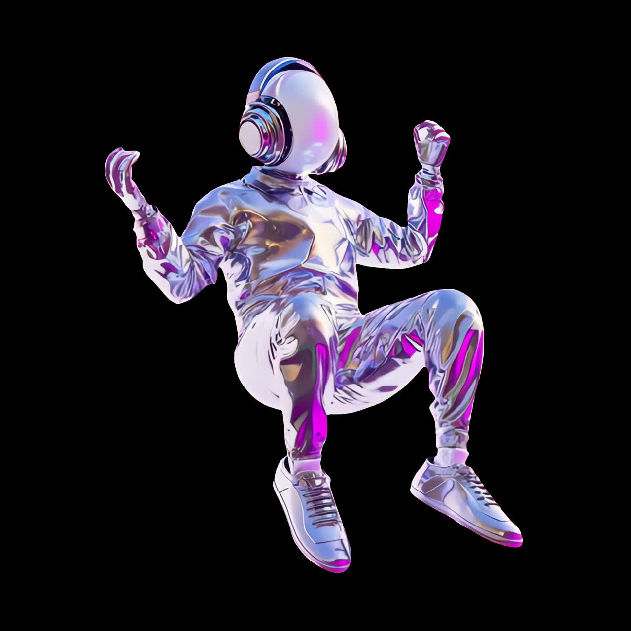 Futuristic astronaut listening music animation isolated asset, transparent 4K video, alpha channel