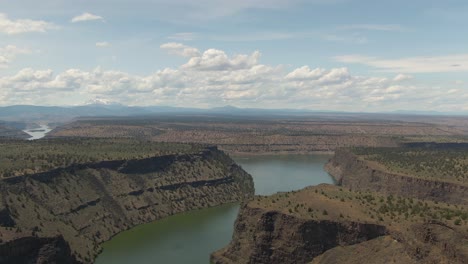 Beautiful-Aerial-View-of-The-Cove-Palisades-State-Park-during-a-cloudy-and-sunny-summer-day