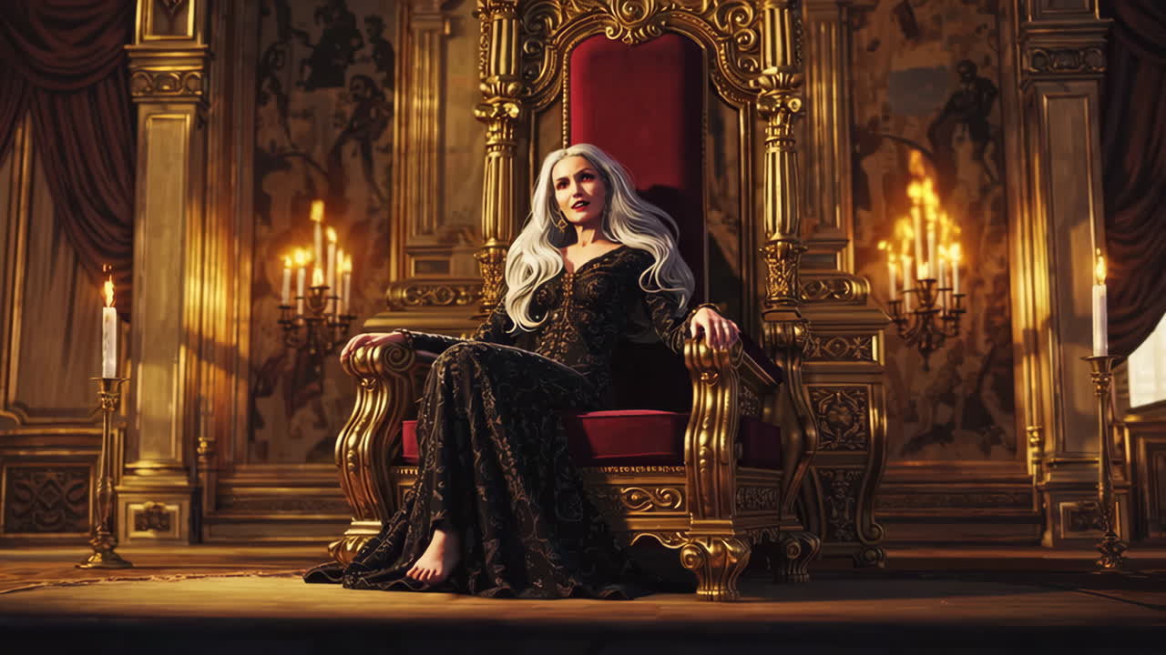 Queen on Throne in a Grand Palace