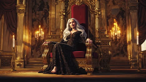 queen on throne in a grand palace