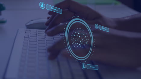 Animation of ai brain and data processing and brain over man using computer