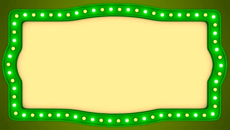 flashing light bulbs green vintage frame border screen sign casino background loop