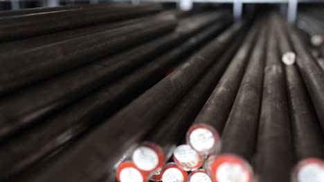 close-up of steel bars in a warehouse