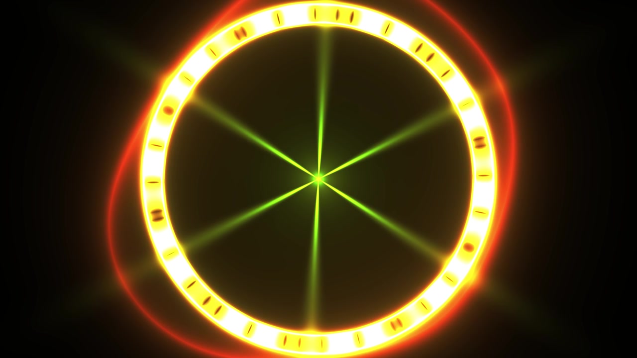 Anello di luce circolare giallo luminoso astratto con raggi verdi