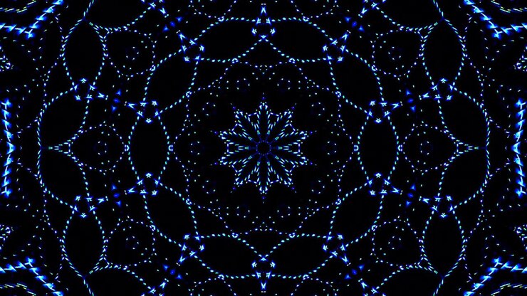 shining bright lines set blue wave motion, colorful, on black background