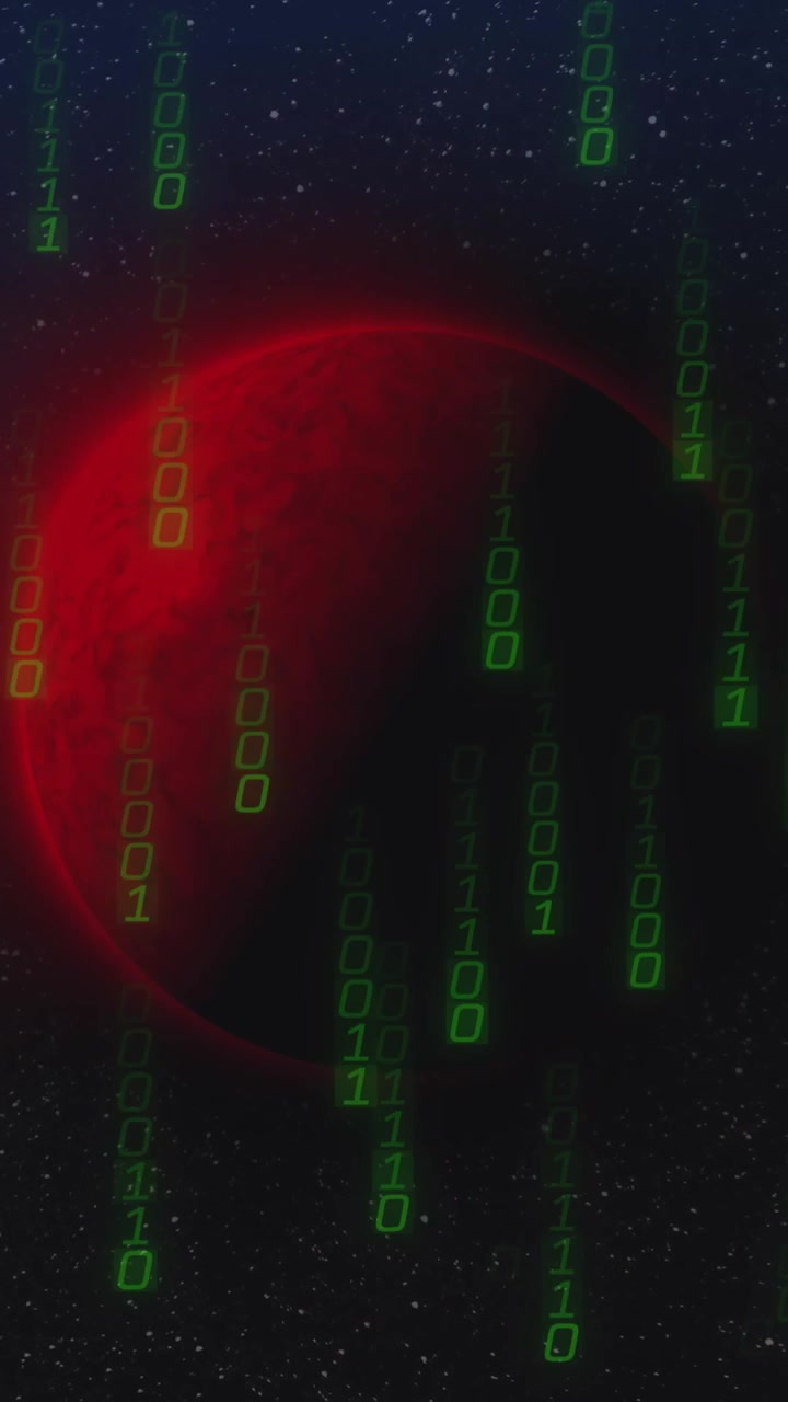 Animation of data processing binary coding over globes