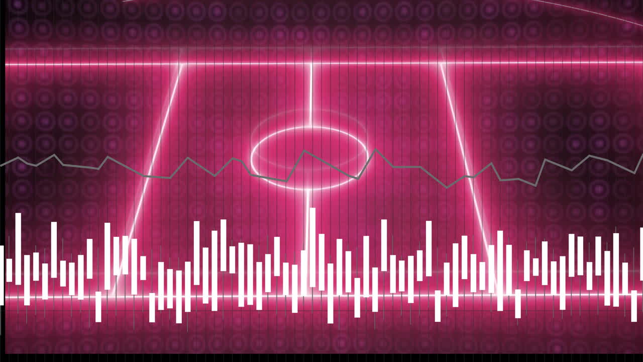 축구장에서 분홍색 배경 위의 데이터 시각화 애니메이션