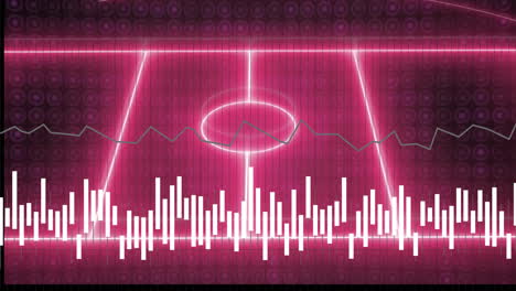 Datenvisualisierungsanimation-über-Rosa-Hintergrund-Auf-Einem-Fußballfeld