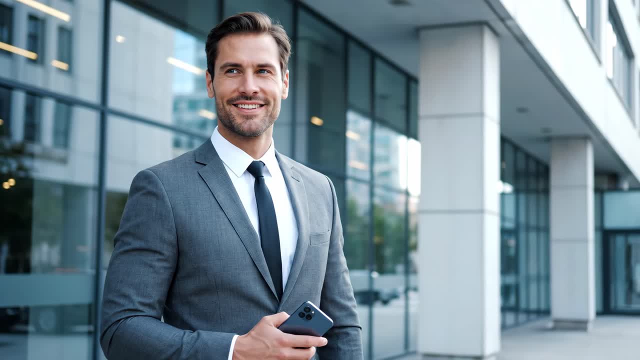 Confident Businessman with Mobile Phone