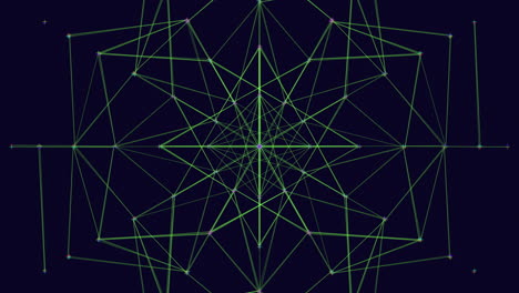 glowing green network of lines and dots illuminated in darkness