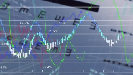 Animation-of-financial-and-stock-market-data-processing-over-snellen-eye-chart-on-white-background