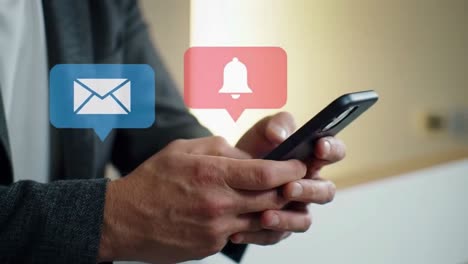 man receiving a new email notification on his mobile phone