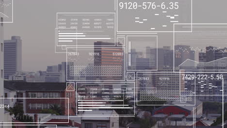 animación del procesamiento de datos financieros sobre el paisaje urbano