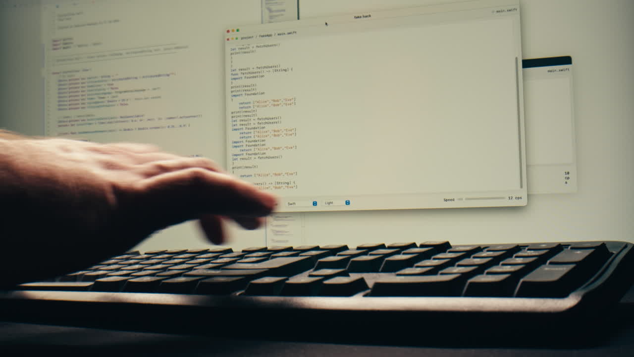 Close-Up of a Hand Typing Code on a Computer Keyboard