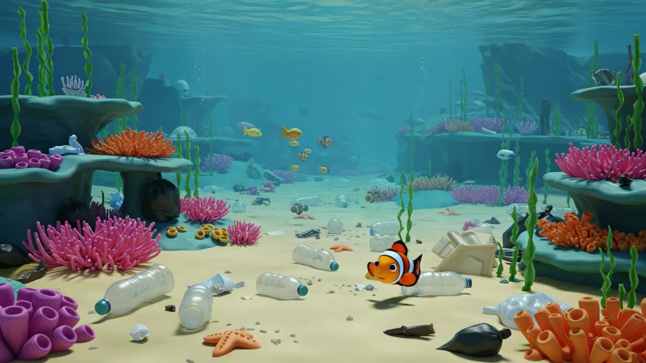 Exploring the Vibrant Underwater World: A Dive into the Lively Coral Reef Population Amidst Ocean Pollution and Marine Life Interaction