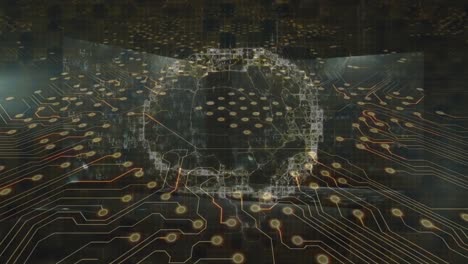 animazione di cervello digitale su scheda di circuito di computer su sfondo nero