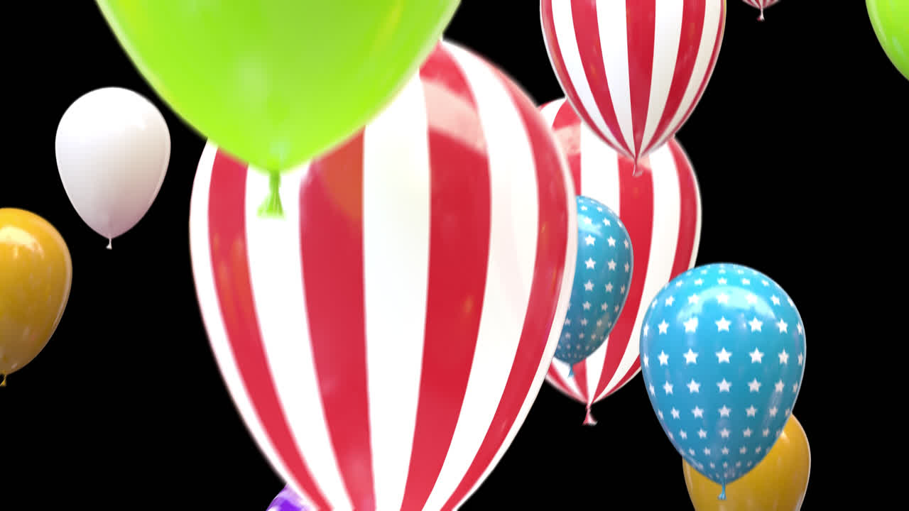 알파 채널을 가진 다채로운 풍선을 비행하는 루프