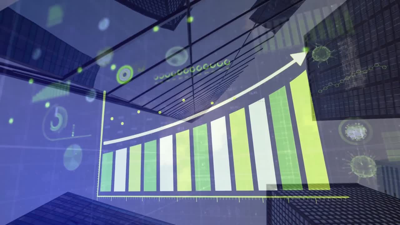 interfaz digital de coronavirus contra los edificios altos