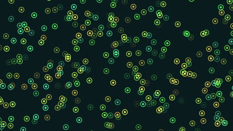 circular pattern of green and yellow circles on black background