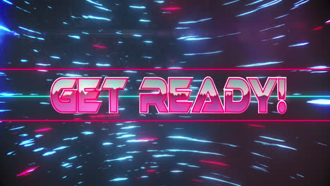 animation of get ready text over moving blue and pink light trails