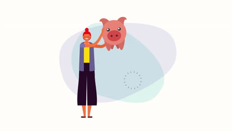 joven mujer de negocios con ahorros de cerdo