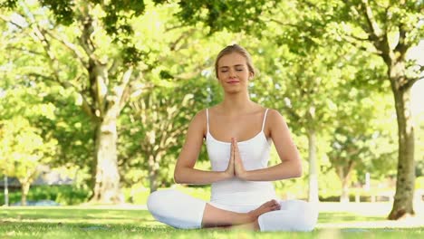 calm blonde doing yoga in the park