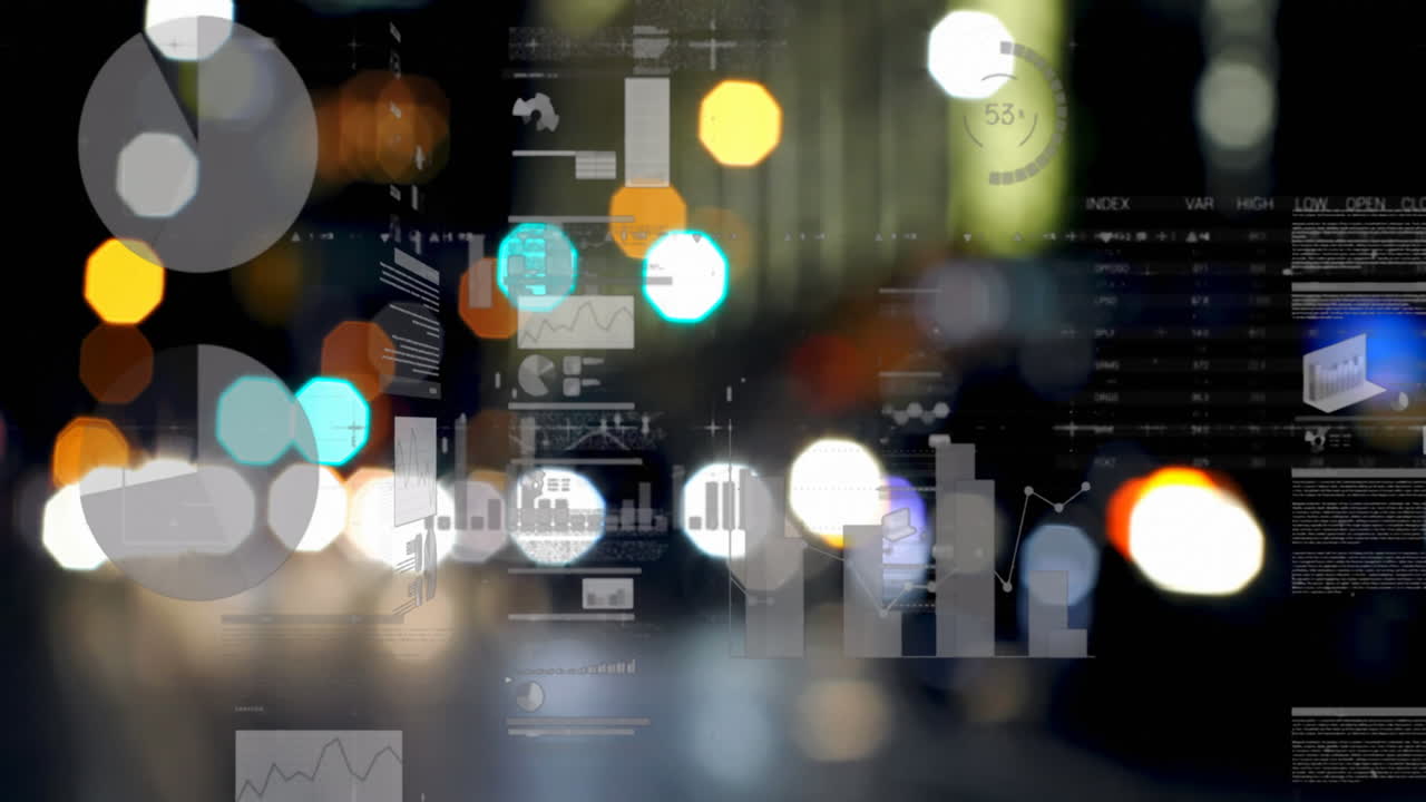 초점이 맞지 않는 불빛과 도시 풍경에 대한 통계 처리의 애니메이션