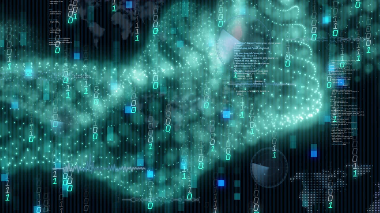 이진 코딩 및 디지털 데이터 처리의 애니메이션 검은색 배경