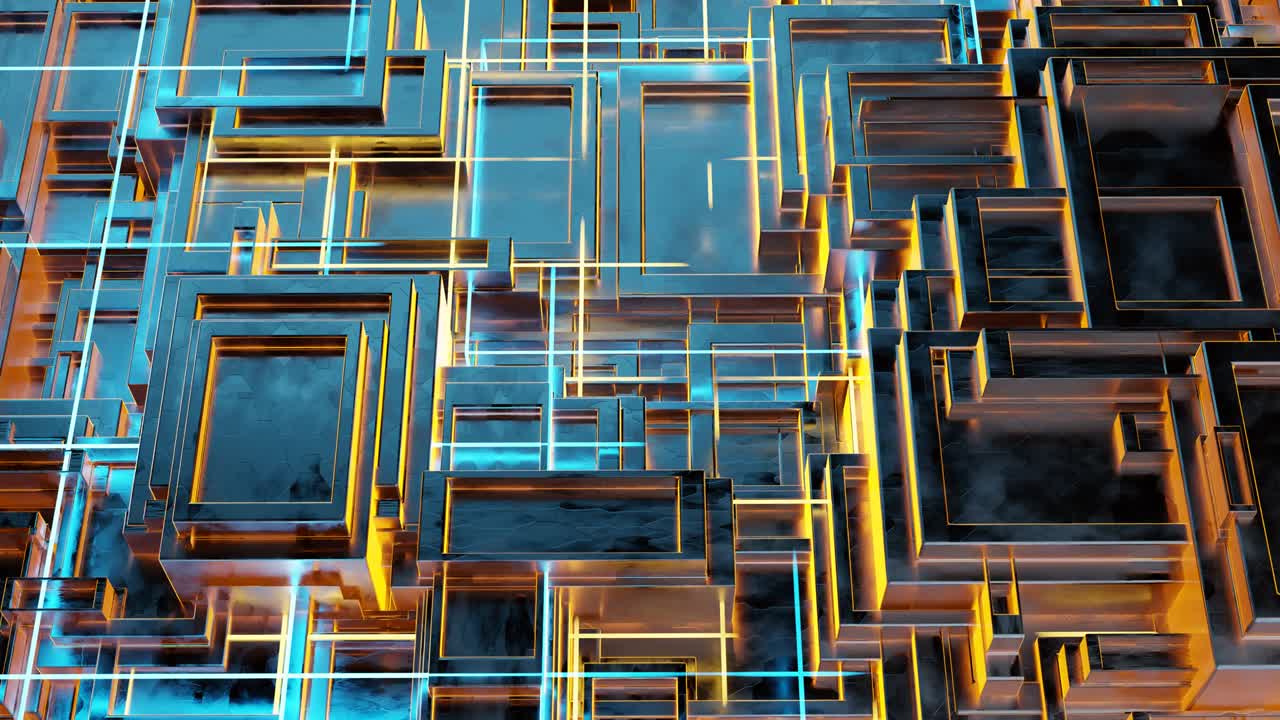 Sci fi technology background, Futuristic sci-fi metal shapes and glowing lights. Abstract technology background. 3D rendering animation