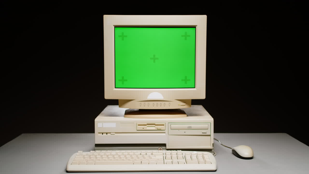 Vintage Computer with Green Screen