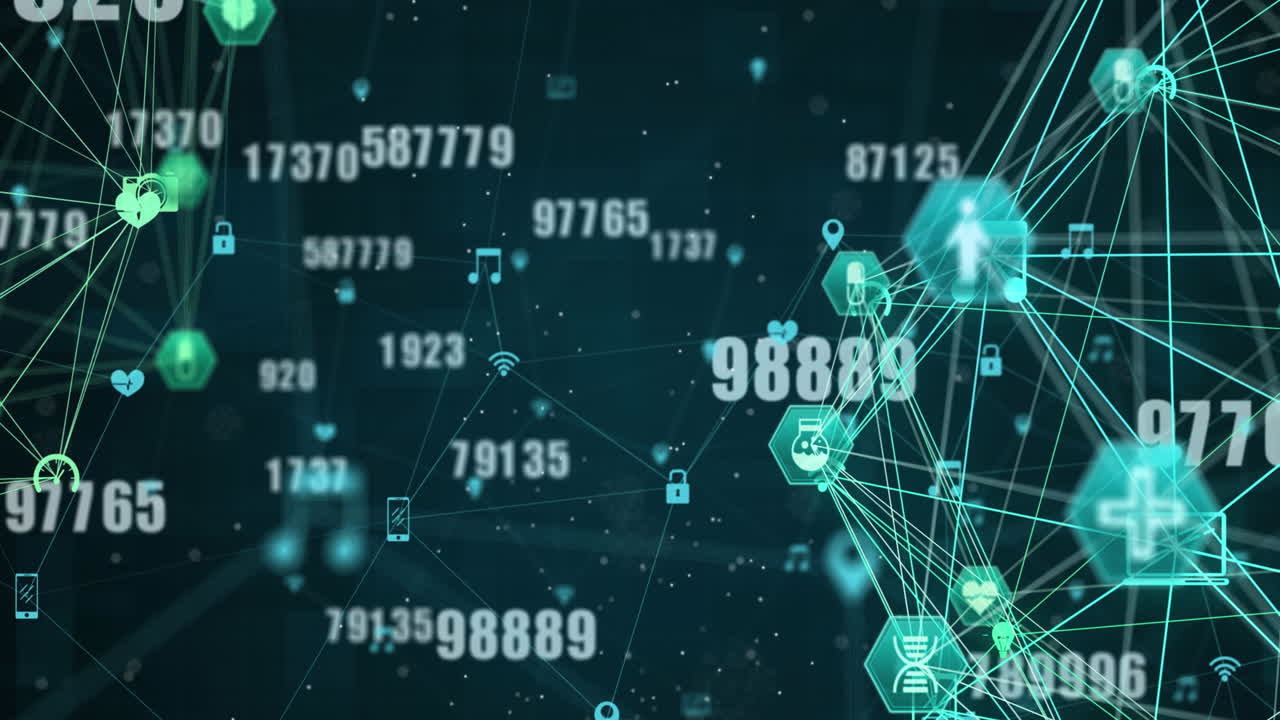 Animation of globe of network of connections with icons and numbers