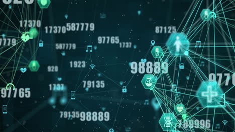 animation of globe of network of connections with icons and numbers