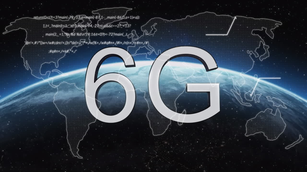 animación de texto de 6g sobre el globo