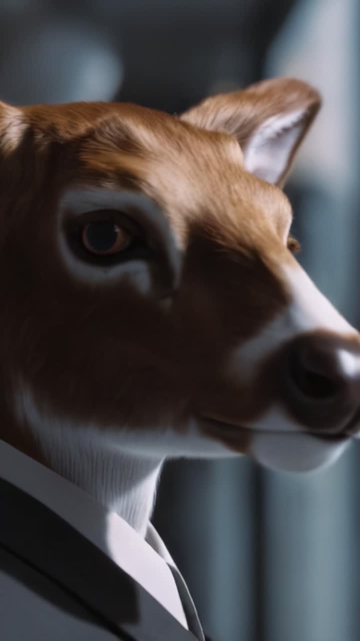 A striking visual of a deer in a suit, merging the elegance of wildlife with formal attire, showcasing a unique juxtaposition of nature and sophistication