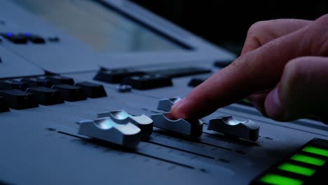 electric machine on table for working of sound designer or club dj at party in nightclub. occupation for modern lifestyle, objects for listen at background. musical player for tuning of stage close up