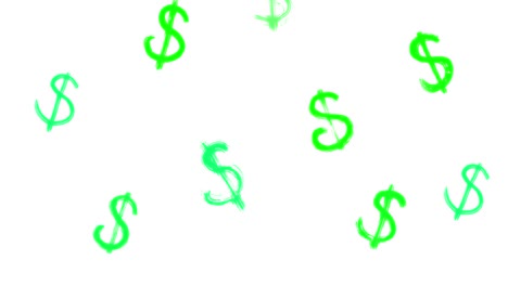 green dollar signs falling over white screen. animation seamless loop pattern with drawn by hand american dollar. design can be used for your ad, banner of usd money. 4k video graphic animation