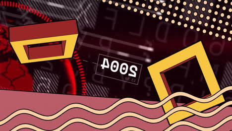 animation of abstract geometric shapes and wavy lines over digital world map
