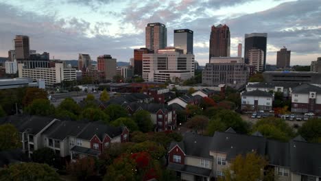 aerial pullout in fall, birmingham alabama skyline