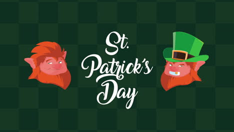 happy saint patricks day lettering with leprechauns heads characters