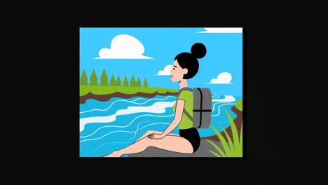 woman resting by a river during a hike