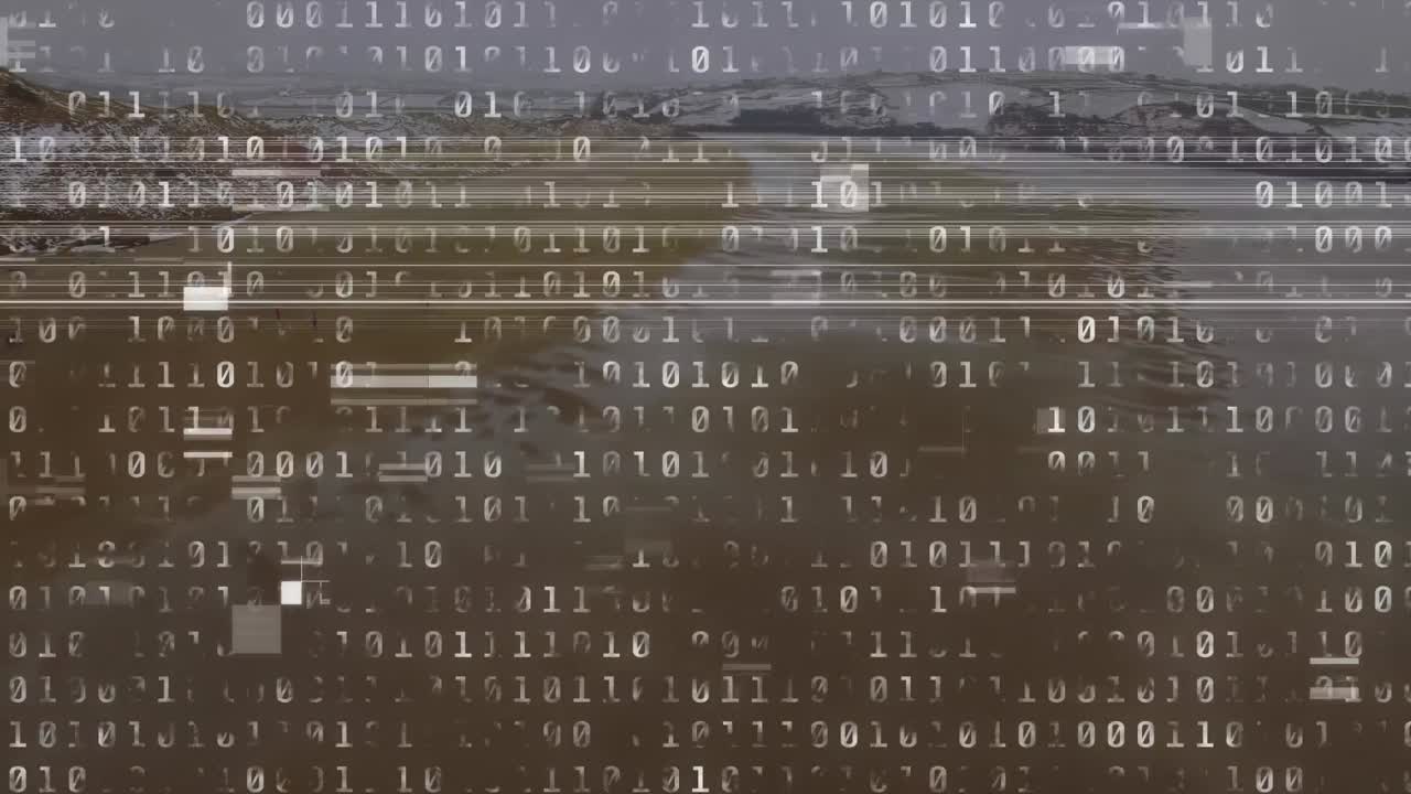 Animation of binary coding over seascape