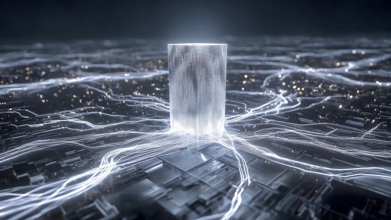 Futuristic CPU core glowing on a motherboard, streaming data across circuits to symbolize AI, machine learning, big data, supercomputing and high speed digital networks